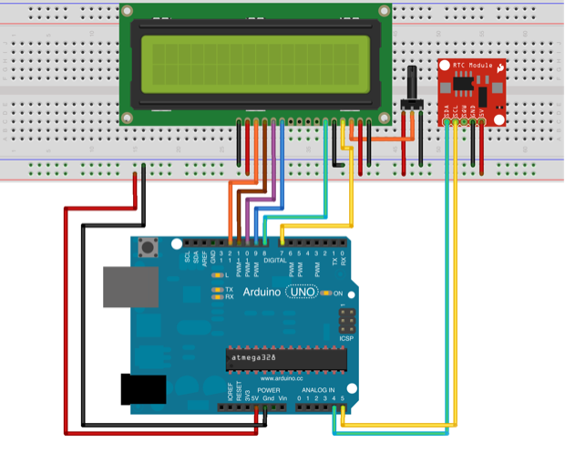 arduino_clock_with RTC_fritzing drawing
